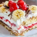 No-Bake Banana Split Dessert, Easy Banana Split Cake Recipe, Layered Banana Split Dessert, Banana Split Cream Cake